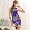 <Love Rich>胸開きフラワーパワーネットミニチャイナドレス 衣装 キャバドレス (パープル)
